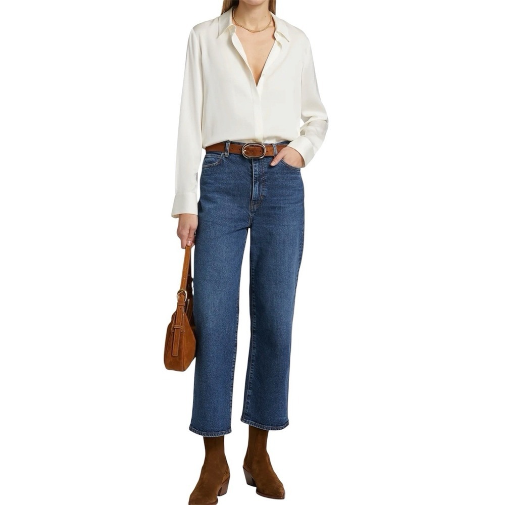 FRAME The Wide Straight Leg Jeans Blue Denim Ankle Length Sz 24 NWT $268